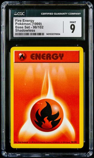 Fire Energy 98/102 Shadowless CGC 9 Mint Common WOTC Base Set 1999 Pokemon Card Vintage