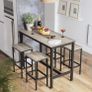 Bar table set, bar table with 2 bar stools, kitchen counter with bar stools, kitchen table and kitchen chairs in industrial design, for kitchen, 120 x 60 x 90 cm, Grey-black Image 3
