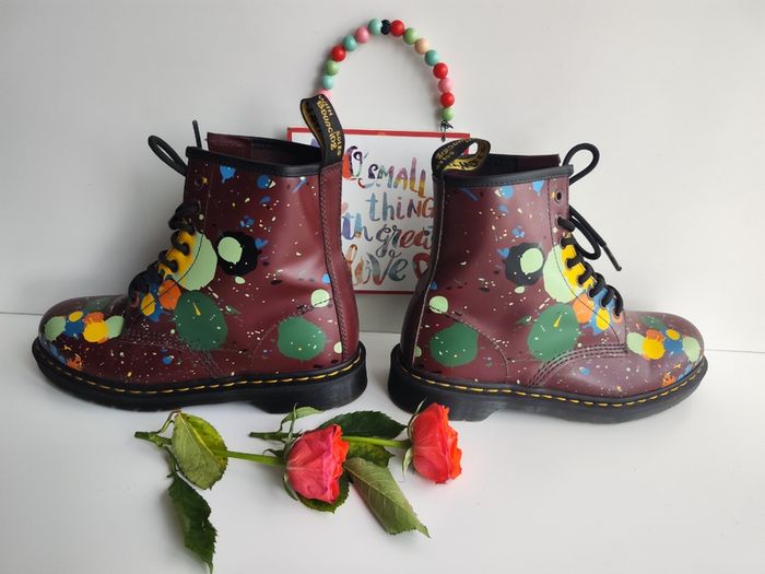 Dr Martens 1460 Pascal splash paint splatter 8 hole red boots UK6.5 EU40 US8.5