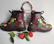 Dr Martens 1460 Pascal splash paint splatter 8 hole red boots UK6.5 EU40 US8.5