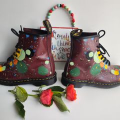 Dr Martens 1460 Pascal splash paint splatter 8 hole red boots UK6.5 EU40 US8.5