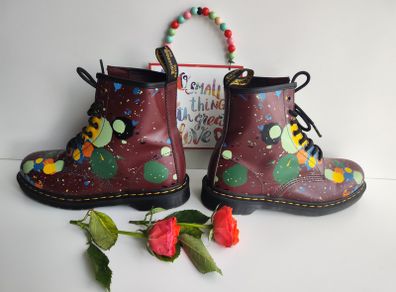 Dr Martens 1460 Pascal splash paint splatter 8 hole red boots UK6.5 EU40 US8.5