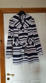 Navy & White Striped Mac - Size 14