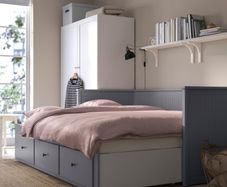 Selling HEMNES IKEA day bed in great condition, used once, slides from a couch to a double BED. Mattress included, and comes with 3 storage drawers