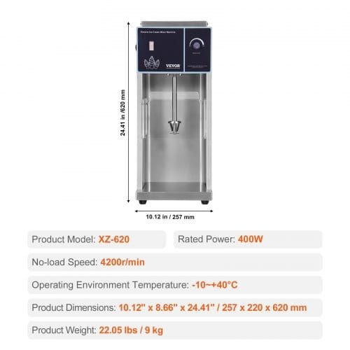 Ice Cream Blender, 400W High-Speed Ice Cream Maker Mixer Stir Machine 4200RPM, Stepless Speed Adjustment, 304 Stainless Steel Ice Cream Shaker, 3 Hand Cups, Make Various Flavors of Ice Cream
