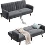 Sofa bed, sofa bed, sofa bed, cover made of velvet, legs made of solid wood, 195 x 88 x 78 cm, foldable, fold-out sofa, for dormitories, small rooms, gray Image 2