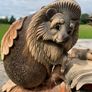 Adorable signed rustic tableau of hedgehog & sparrow having a chat, with hidey holes for tiny field mice. Hand carved, a special Christmas gift Image 6