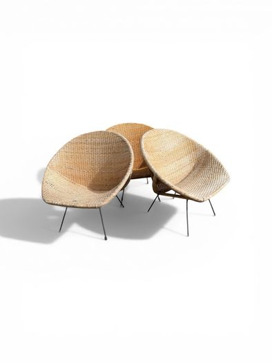 midcentury wicker hoop chair