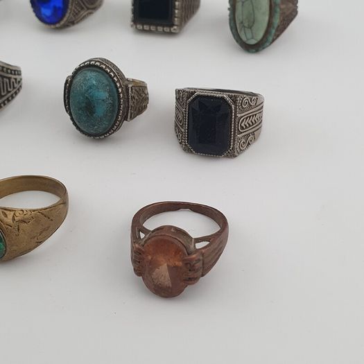 Traditional Ring Collection Lot of 15 Rustic Brass Jewellery Pieces