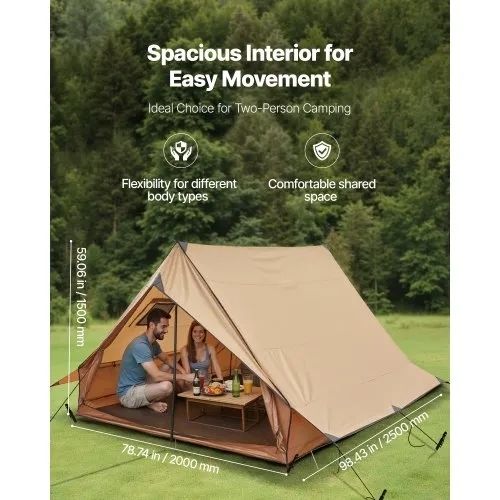Camping Hot Tent, 2 Persons Cabin Tent with Stove Jack & Poles, Waterproof Winter Tents Shelters with Fireproof Ground Mat