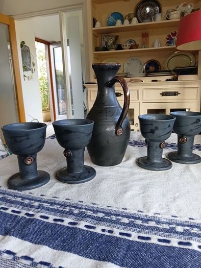 1970s Erin Stone ewer and 4 goblets