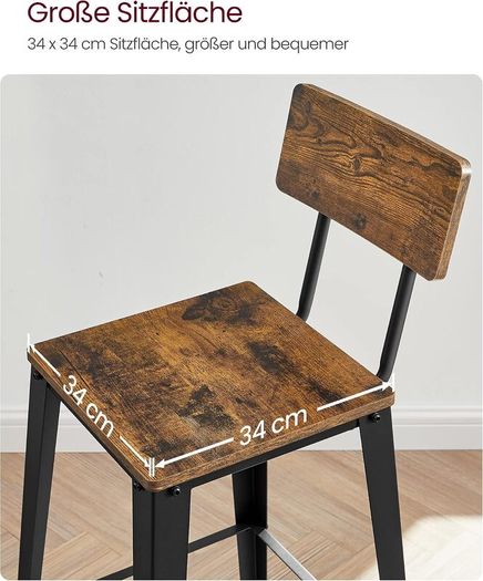 Vintage  Bar Stools Set of 2 with Backrest Steel Frame