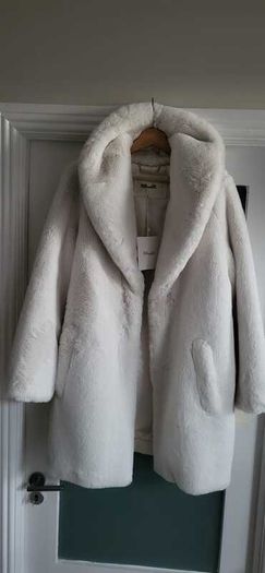 Diane Von Furstenberg White Faux Fur Coat - Sz 12-16UK - Rrp 690 - BNWT