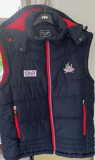 O'Neills CORK GAA Padded Puffer Gilet  jacket Navy. CORCAIGH. Detachable hood.  Size small adult. In Excellent condition