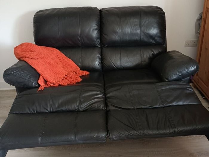 2 seater recliner sofa black leather