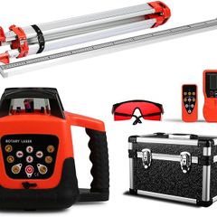 Red Rotary Laser Level Self Leveling Measuring Automatic with Receiver Remote Control Carrying Case Tripod 5m Staff Cross Line(Red Laser Level+Tripod+Staff)