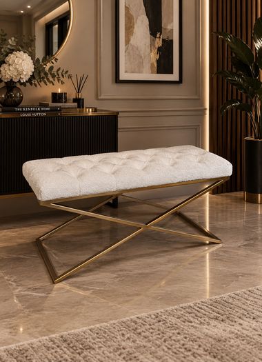 Boucle bench with metal frame 100x40