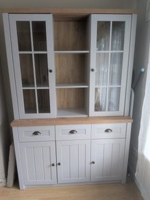 Large Modern Grey & Oak Display Cabinet / Dresser Hutch