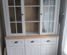 Large Modern Grey & Oak Display Cabinet / Dresser Hutch