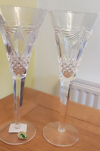 2000s Waterford Crystal Millennium Peace Toasting Flutes - a Pair