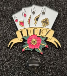 Lucky aces. Poker, pin back badge.
