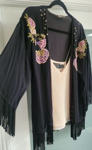 BIBA Black Fringed boho drape Sz 12 (Fit 10-16uk)