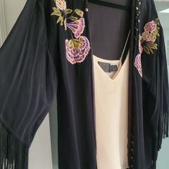 BIBA Black Fringed boho drape Sz 12 (Fit 10-16uk)