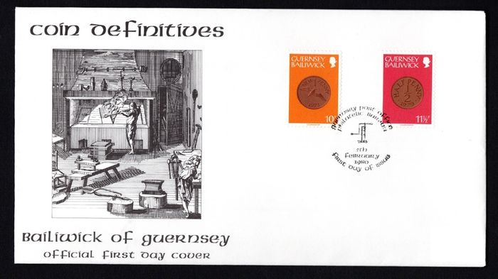1980 Guernsey Coin Definitive Stamps Addressed First Day Cover (FDC)