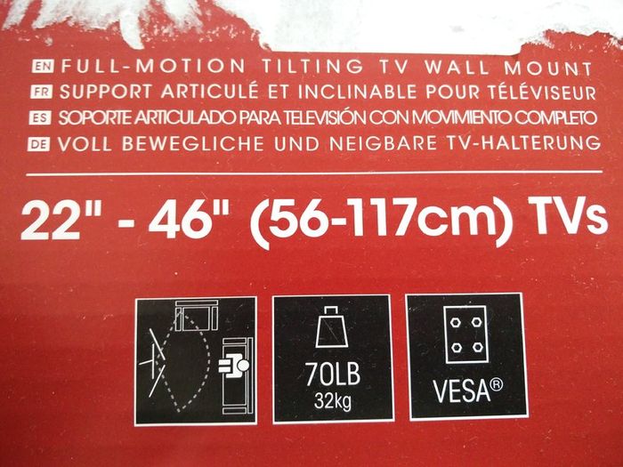 High Quality Full Motion Wall Mount/Bracket for 22" - 46", Made in USA