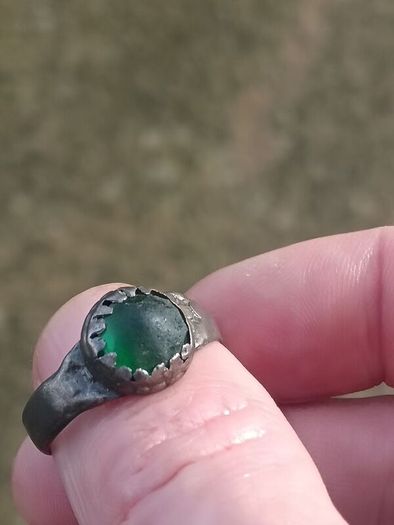 Medieval Nomad Green Garnet Bronze Ring 9th-13th AD