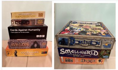 Board games (Dixit, Smallworld, Coup, Avalon, Cards Against Humanity)