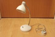 Vintage-style white gooseneck desk lamp with a chrome flexible arm  white