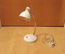 Vintage-style white gooseneck desk lamp with a chrome flexible arm  white
