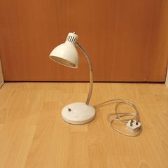 Vintage-style white gooseneck desk lamp with a chrome flexible arm  white