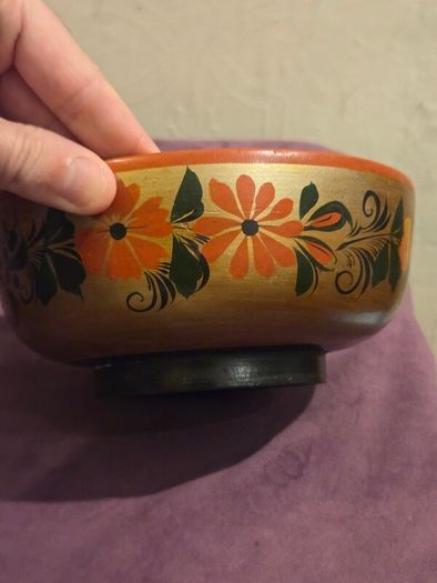 Hand Painted USSR Wooden Bowl and Spoon