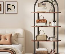 4-Tier Arched Bookshelf, Bookcase with Metal Frame and Wooden Shelves, 165.5cm Tall Floor Standing Book Shelf, Storage Shelves for Living Room, Study, Office, 80x30x165.5cm(Rustic Brown)