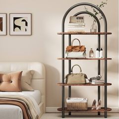 4-Tier Arched Bookshelf, Bookcase with Metal Frame and Wooden Shelves, 165.5cm Tall Floor Standing Book Shelf, Storage Shelves for Living Room, Study, Office, 80x30x165.5cm(Rustic Brown)