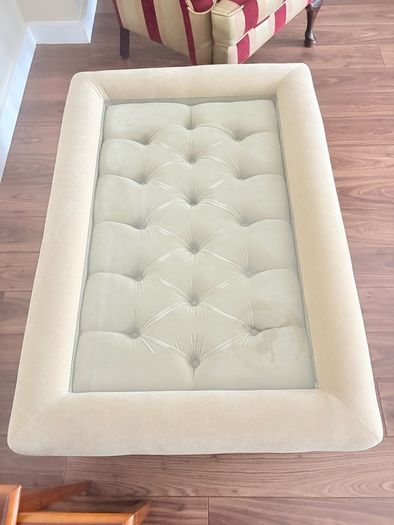 Luxury Custom-Made Velvet Ottoman Coffee Table with Glass Top