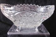 Vintage Sawtooth Rim and 4 Footed Glass Oval  Bowl