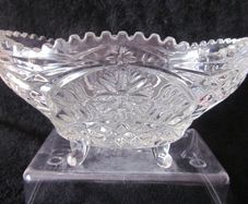 Vintage Sawtooth Rim and 4 Footed Glass Oval  Bowl