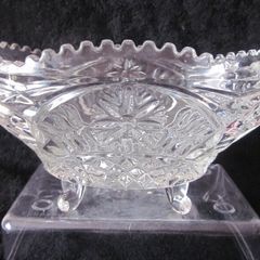 Vintage Sawtooth Rim and 4 Footed Glass Oval  Bowl