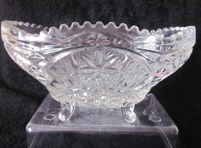 Vintage Sawtooth Rim and 4 Footed Glass Oval  Bowl