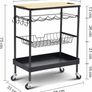 Kitchen Island Storage Trolley with Wine Rack,Serving Trolleys with Utility Wood Tabletop,4-Tier Rolling Cart with Basket Drawer Lockable Casters for Home,Dining Room,Restaurant,Hotel (FREE POSTAGE) Image 5