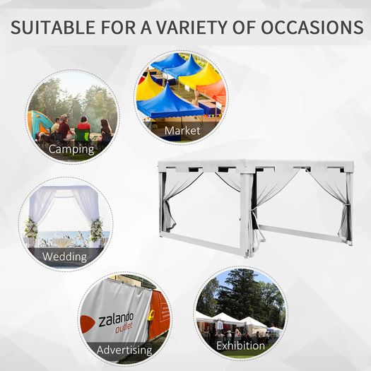 4 m x 3 m Gazebo Party Tent - Outdoor Canopy Garden Sun Shade with Mesh Sidewalls, White