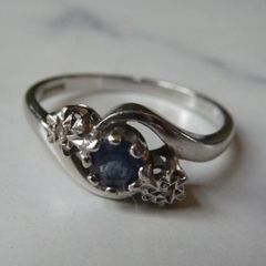 9ct White Gold Sapphire and Diamond Three Stone Crossover Ring, Size P