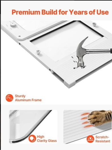Window Cat Flap with Magnetic Self-Closing Door 4 Way Locking Aluminium Frame