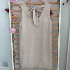 dress Bnwot 100% linen dress size 12 oatmeal with tie neck detail & lace base summer dress