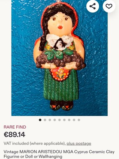Vintage MARION ARISTEDOU MGA Cyprus Ceramic Clay Figurine or Doll or Wallhanging