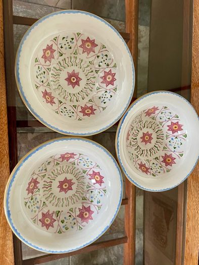 Three Discontinued Nicholas Mosse Kelloggs Hand Painted Breakfast Bowls