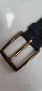 Men's Black Leather belt with gold tone metal buckle